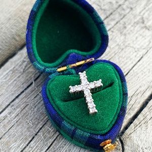 Sterling Silver Round Cubic Zirconia Cross Pendant Necklace